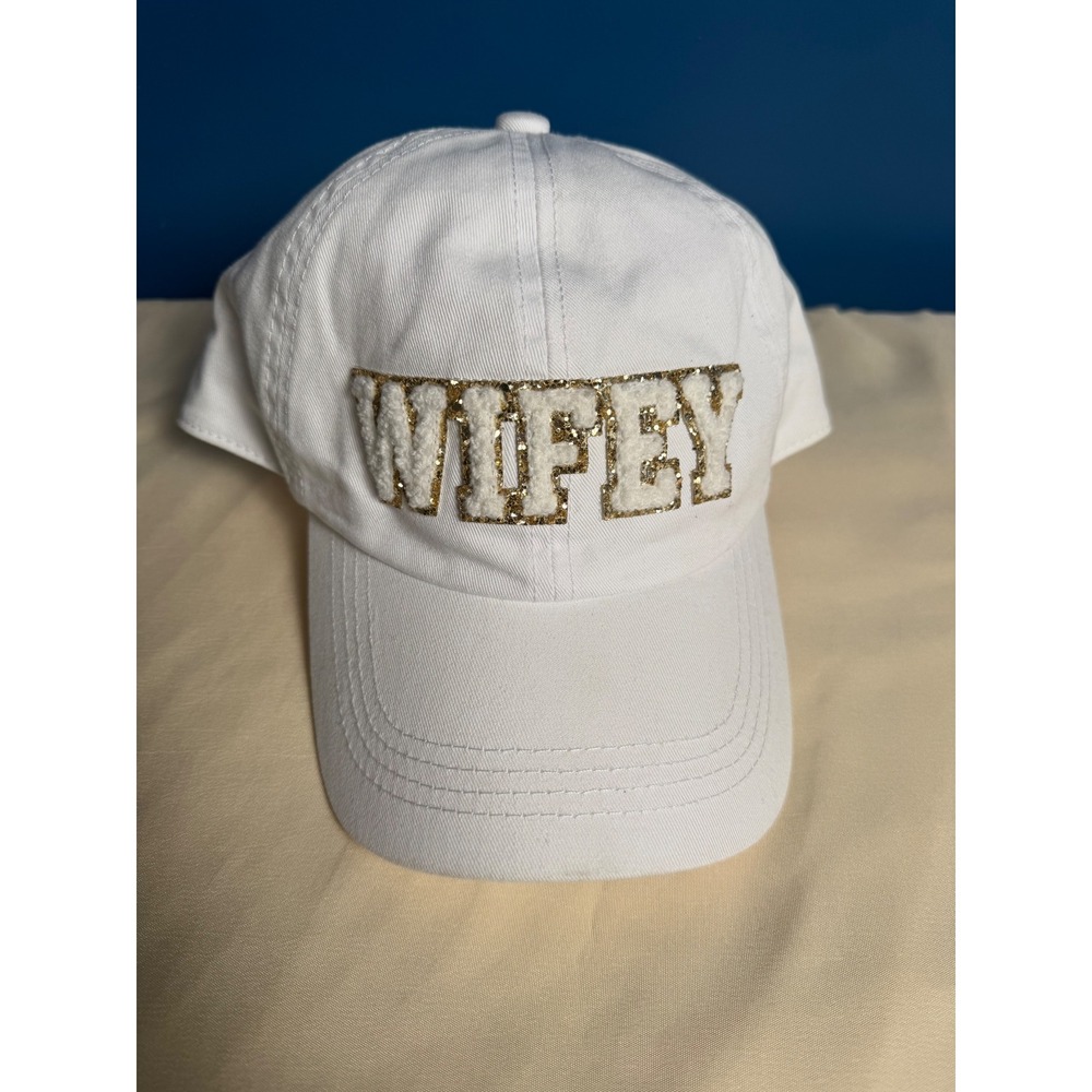 Manhattan Hat Company White Wifey Chenille Patch Baseball Cap Gold Glitter New